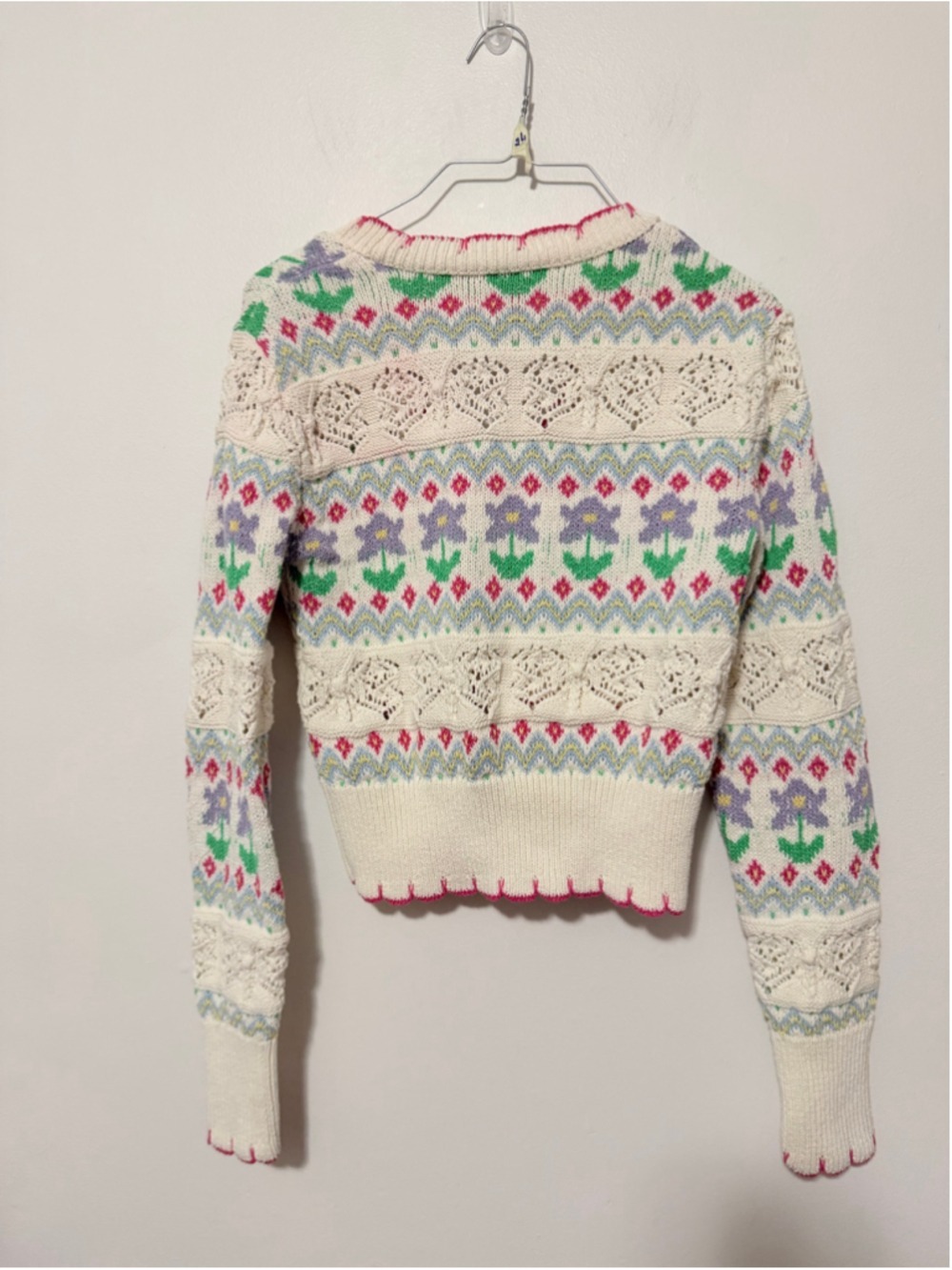 ZARA Women’s Fair Isle Floral Knit Cropped Cardigan Sweater Size S Boho Cottage - Picture 3 of 5